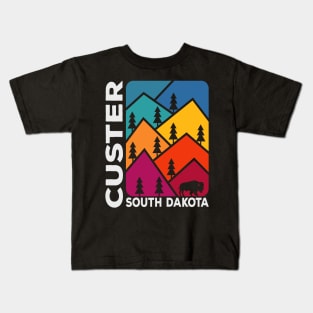 Custer South Dakota Vintage Mountains Bison Kids T-Shirt